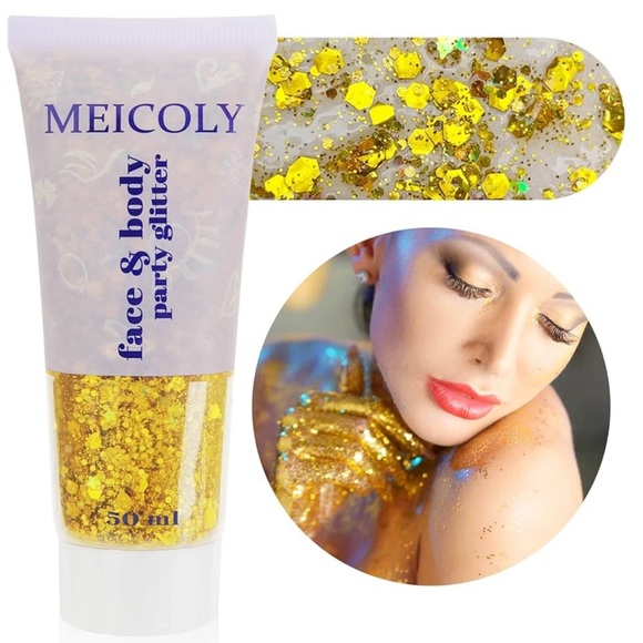 Gold Face & Body Glitter festival rave edc chunky gold glitter 50 ml - Picture 1 of 2